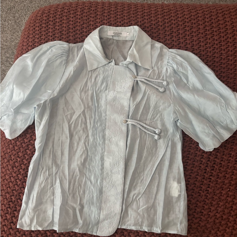 Vintage Puff Sleeve Blouse with Asian inspired detail and frog closures